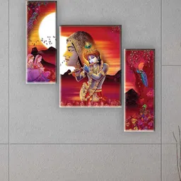 SAF Yellow & Red 3 Pieces Lord Krishna Painting Wall Arts-picture-32