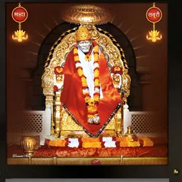 PnF Black & Red Lord Sai Baba Wooden Painting Wall Art-image-11