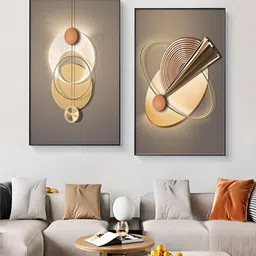 THE HANDMADE FLAIR Grey 2 Pcs Neutral Chic Aesthetics Sun Moon Canvas Wall Art image 1