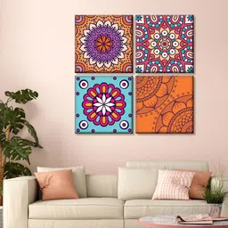 999Store 4 Pcs Orange and Blue Mandala Printed Canvas Mandala Wall Art-image-2