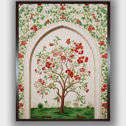 INDIAN CLASSIC ART Beige & Green Floral Wood Paintings Wall Art-image-48