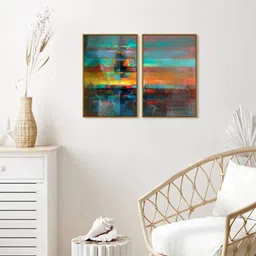 999Store Set Of 2 Orange-Colored & Green Abstract Painted Wall Art-picture-39