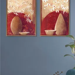 Art Street Set Of 2 Brown & Red Flower Pots Framed Canvas Wall Art image 1