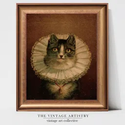 THE VINTAGE ARTISTRY Victorian Cat Wooden Framed Wall Art-image-0