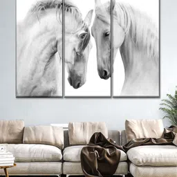 POSTERS AND TRUSS 3 Pcs White Horse Couple Printed Canvas Framed Wall Art-image-11