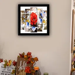 PnF Black & Red Floral Wooden Painting Wall Art image 2