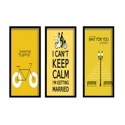 SAF Set Of 3 Black & Yellow UV Textured Painting Wall Art image 2