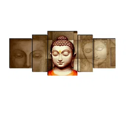 SAF Brown & Orange 5 Pieces Lord Buddha Waterproof Framed Wall Art image 3