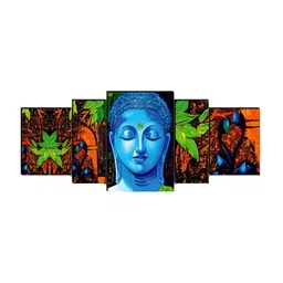 SAF Blue & Green 5 Pieces Lord Buddha Framed Wall Art Painting image 2