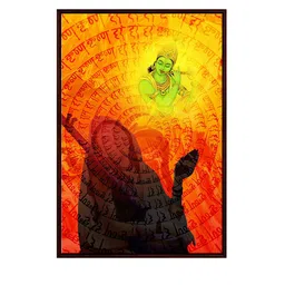 999Store Orange & Yellow Lord krishna playing flute with Mirabai Painting Canvas Wall Art image 2