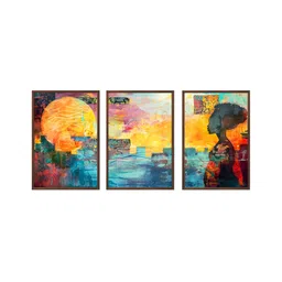 999Store Green & Orange 3Pcs Abstract Wall Paintings image 2