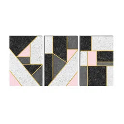 SAF Pink & Black 3 Pieces Geometric Painting UV Coating Wall Arts image 2