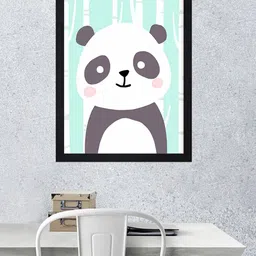 Gallery99 Turquoise-Blue & Black Panda Art Printed Framed Wall Art image 3