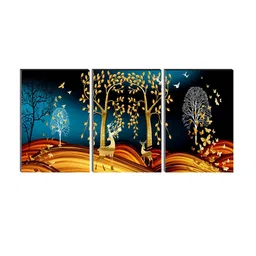 SAF Blue & Black 3 Pieces Tree And Deer Painting Wall Arts image 3