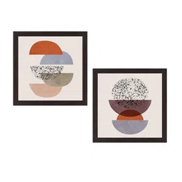 WENS Set Of 2 Cream-Colored & Orange Abstract Printed UV Textured Wall Art image 2