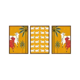 999Store Yellow & White 3Pcs Birds And Animals Wall Paintings image 4