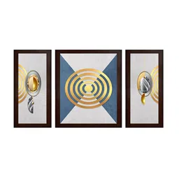 WENS Set Of 3 Grey & Gold- Colored Fusion Wall Art image 2