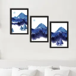 eCraftIndia Set Of 3 Blue & White Winter Day Printed Satin Matte Texture UV Art Paintings image 2