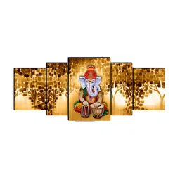 SAF Brown & Beige 5 Pieces Lord Ganesha Painting Wall Art image 3