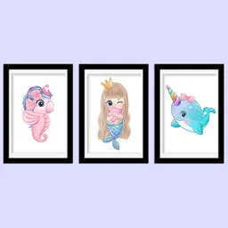 WENS Set Of 3 Multicoloured Cute Mermaid Wall Art Paintings image 4