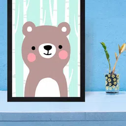 Gallery99 Turquoise Blue Smiling Bear Textured Paper Framed Wall Art image 5