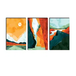 SAF Orange & Black 3-Pieces Abstract Printed Modern Art Framed Wall Art image 2