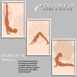 SAF Brown & Peach Coloured 3 Pieces Modern Boho Art Painting Framed Wall Art image 3