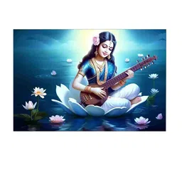 SAF Blue & White Goddess Saraswati Canvas Painting Wall Art image 5