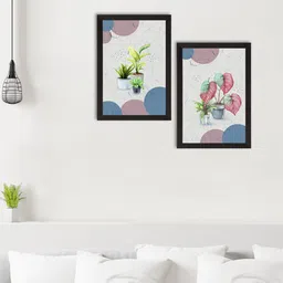eCraftIndia Set Of 2 Flower Pots Satin Matt Texture UV Framed Wall Arts image 2
