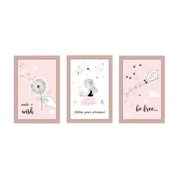Art Street Kids Pink & White 3 Pieces Make a Wish Be Free Colorful Nursery Wall Art image 2
