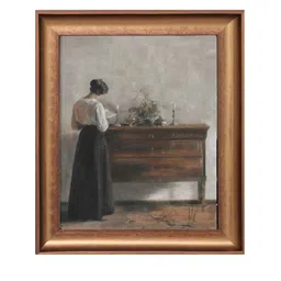 THE VINTAGE ARTISTRY Brown & Black European Portrait Painting Framed Wall Painting image 2