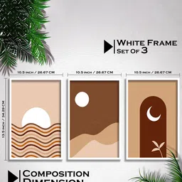 SAF Brown & White 3 Pieces Modern Boho Framed Wall Art image 2