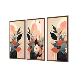 999Store Peach-Coloured & Grey 3 Pieces Floral and Botanical Painting Wall Arts image 4