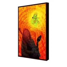 999Store Orange & Yellow Lord krishna playing flute with Mirabai Painting Canvas Wall Art image 3