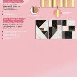 SAF Pink & Black 3 Pieces Geometric Painting UV Coating Wall Arts image 3