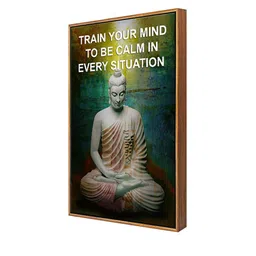 999Store Blue & Grey Abstract Lord Buddha Canvas Wall Art image 4