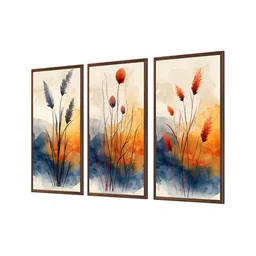 999Store Orange & Blue 3Pcs Floral And Botanical Wall Paintings image 2