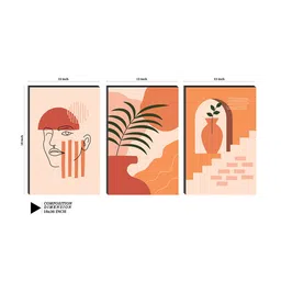 SAF Cream & Orange 3 Pieces Modern Art Painted Framed Wall Arts image 2