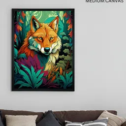 SOWPEACE Green & Brown Fox Printed Canvas Wall Art image 5