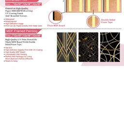 SAF Black & Gold Toned 3 Pieces Abstract Wall Art Painting image 2