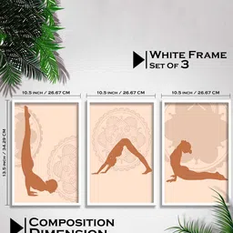 SAF Brown & Peach Coloured 3 Pieces Modern Boho Art Painting Framed Wall Art image 2