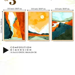 SAF 3-Pcs Green & Yellow Modern Art Painting Framed Wall Art image 3