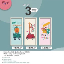 SAF Green & Pink 3 Pieces Kids Graphic Printed Framed Wall Art image 2