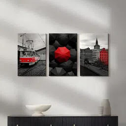 999Store Grey & Red 3 Pieces Canvas Painting Wall Arts image 2