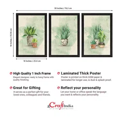 eCraftIndia Set Of 3 Watercolour Flower Pot Satin Matt Texture UV Framed Wall Arts image 2