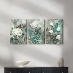 999Store Grey & White 3 Pieces Canvas Floral and Botanical Canvas Painting Wall Arts image 4