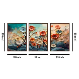 999Store Green & Orange 3Pcs  Floral And Botanical Wall Paintings image 3