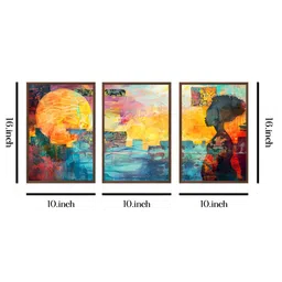 999Store Green & Orange 3Pcs Abstract Wall Paintings image 3