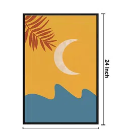 999Store Yellow & Green Mountain With Half Moon Leaves Framed Wall Painting image 4