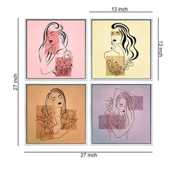 999Store Set of 4 Multi-Coloured modern girls canvas painting Wall Art image 5